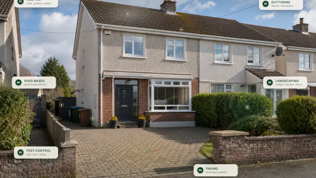 Irish semi-detached house with the trades covered by Pro10 labelled around it